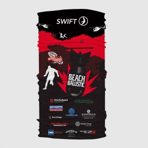 Custom printed Buff. Swift event supplies printed headwear. Protects face from sun, wind, insects and particles. Running custom wrag.