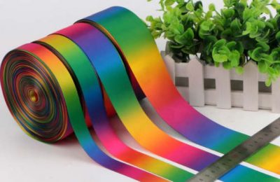 Printed full sublimation ribbon various widths rainbow colours. Multi colour ribbon rolls.