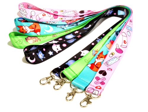 Full colour printed lanyards with metal silver clips. Printed in the United Kingdom