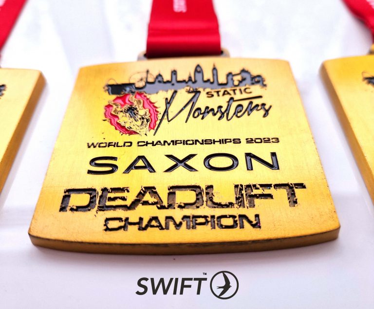 Deadlift competition Static Monster World Championship Medals designed and manufactured by Swift Event Supplies
