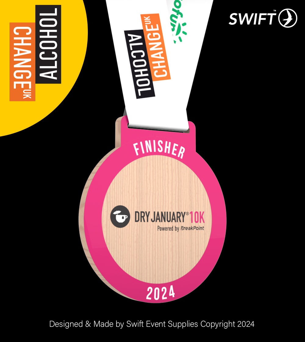 charity wooden medals designed and made by Swift Event Supplies. Eco-friendly wooden sports medals manufactured in the UK.