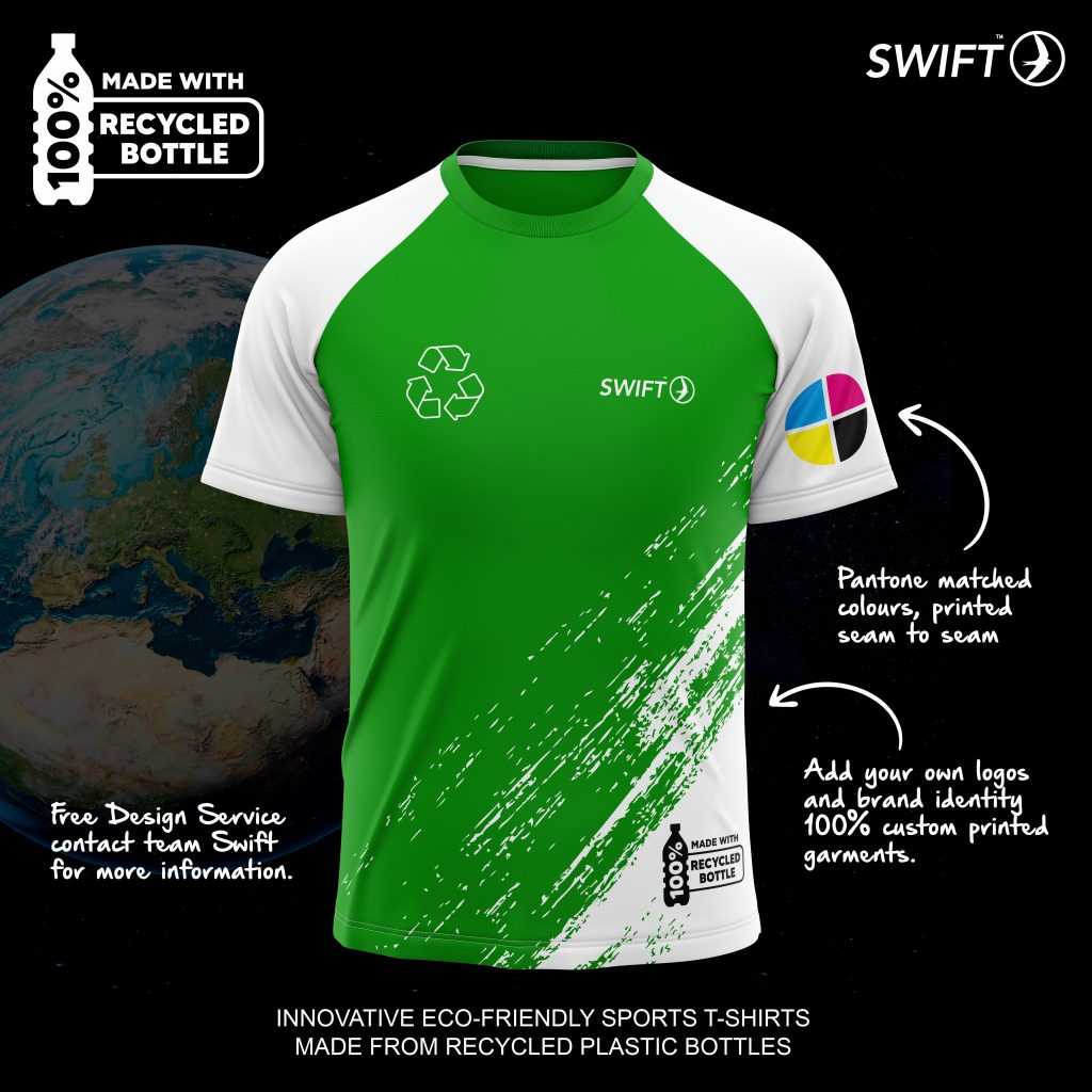 recycled plastic bottles sports t-shirt. Custom printed sports t-shirts. Eco-friendly printed t-shirts. Full sublimation printed sports tech t-shirt.